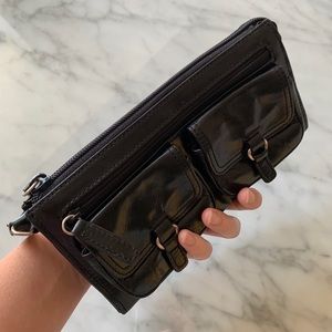 Black leather mini bag wristlet wallet cardholder